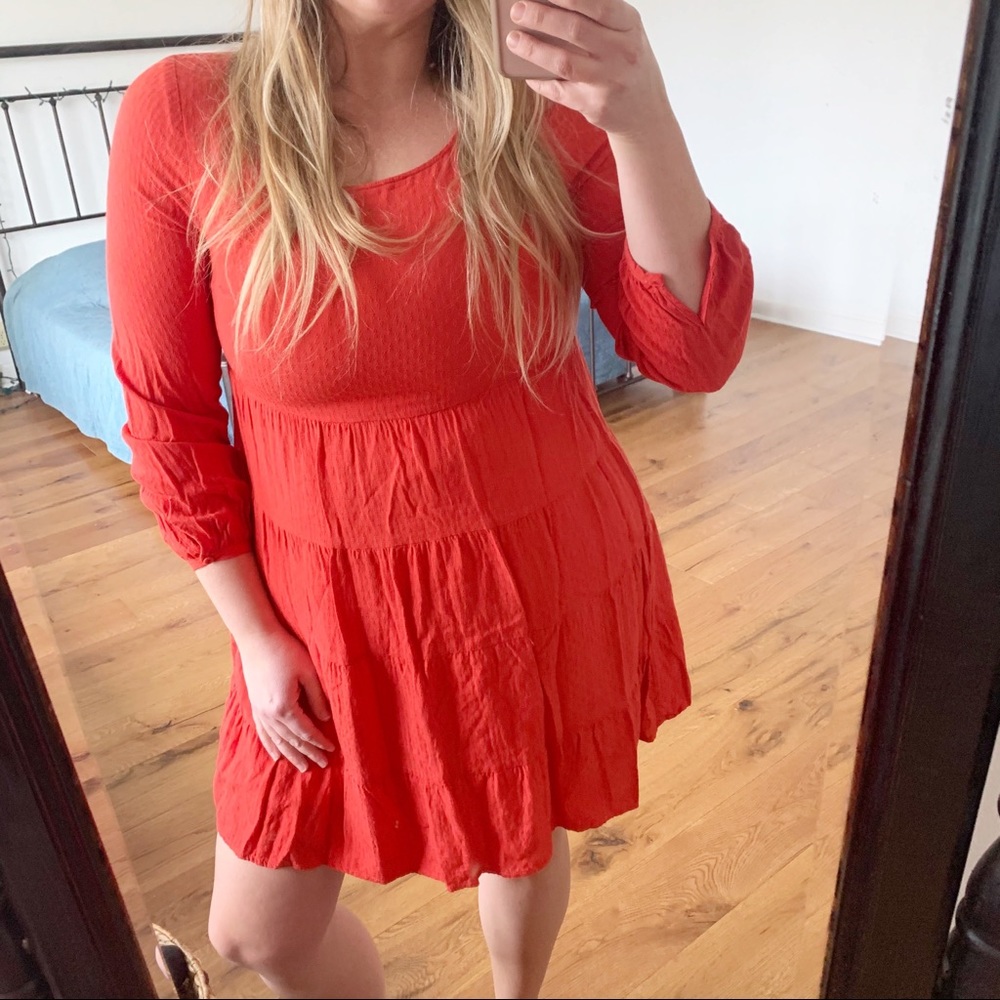 Skies are Blue red babydoll flowy tiered dress